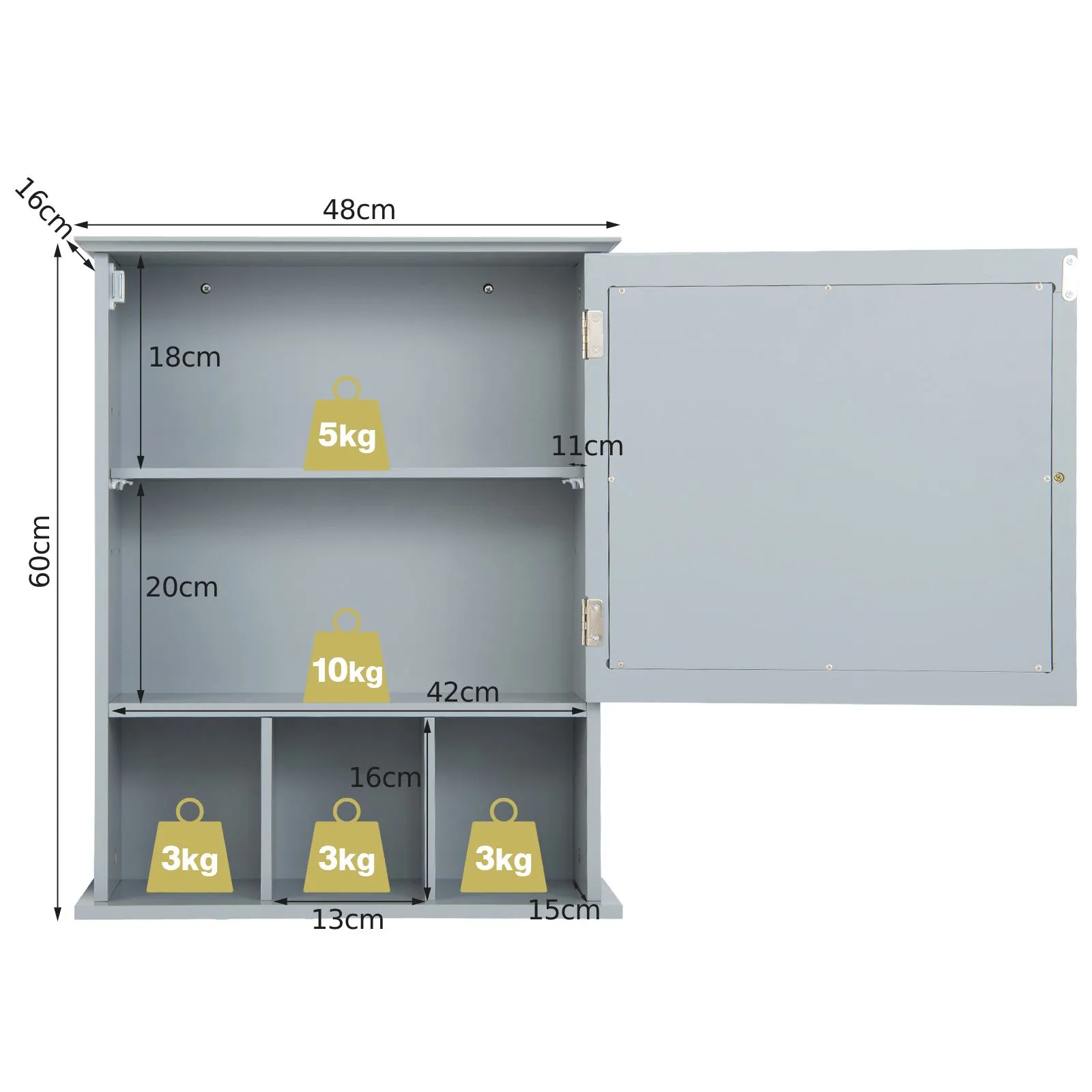 Costway Bathroom Wall Storage Cabinet Wooden Hanging Medicine Organizer W/ Mirror in Grey 2