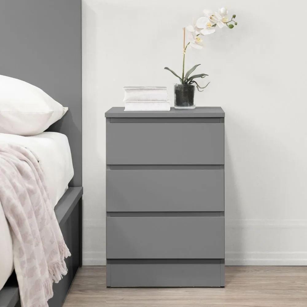 Oslo - 3 Drawer Bedside Table - Grey - Wooden - Happy Beds 1