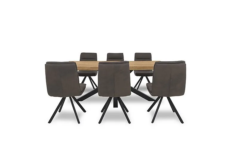 Njord 160cm Compact Raw Edge Dining Table with Metal Star Base and 6 Anthracite Fabric Swivel Chairs