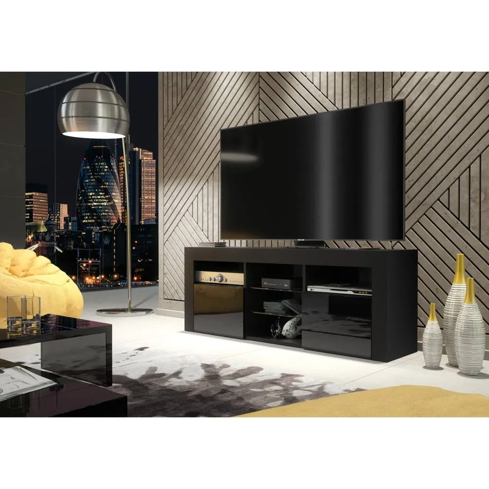Creative Furniture Pulse TV Unit 145cm - Black with Gloss Doors & LED Lights 6