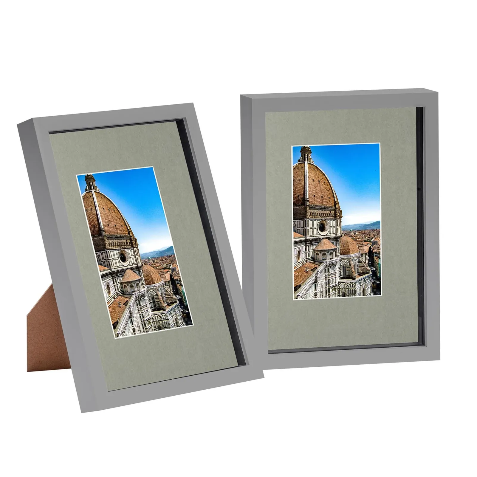 Nicola Spring 3D Shadow Box Frames with A5 Mount - A4 (8" x 12") - Black Mount - Pack of 2 in Grey