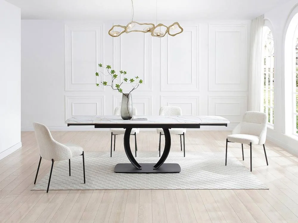 Vente-unique Extendable Dining Table Seating 6 To 6 Cm Ceramic & Black Metal 4