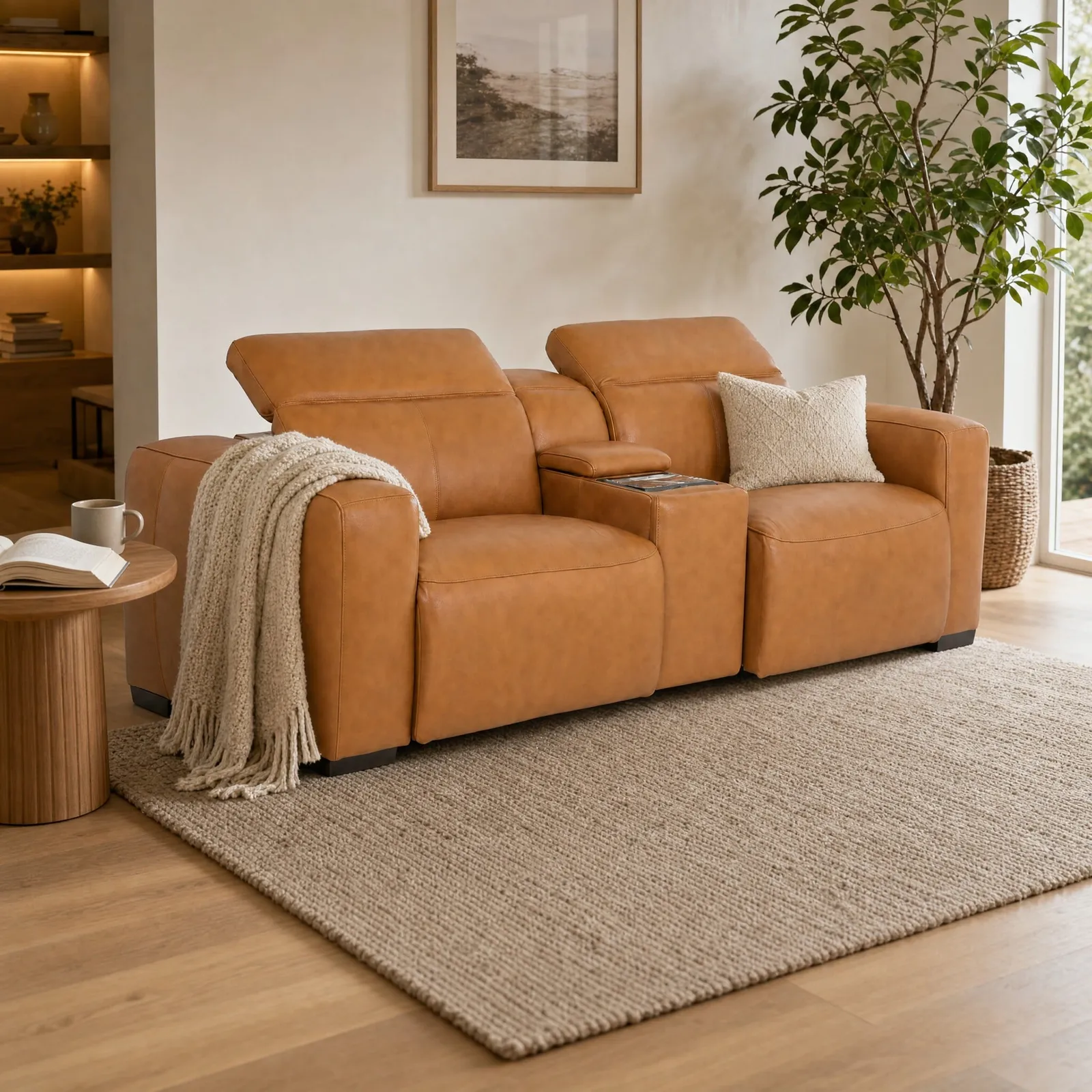Winston Power Recliner Sofa With Centre Console, Brown Leather | Barker & Stonehouse 2