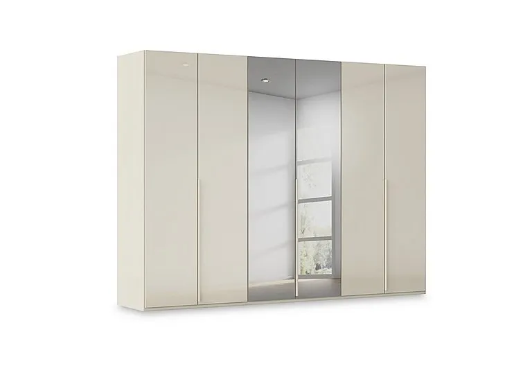 Haven 301cm 6 Door Hinged Wardrobe with 4 Glass Doors and 2 Mirror Doors