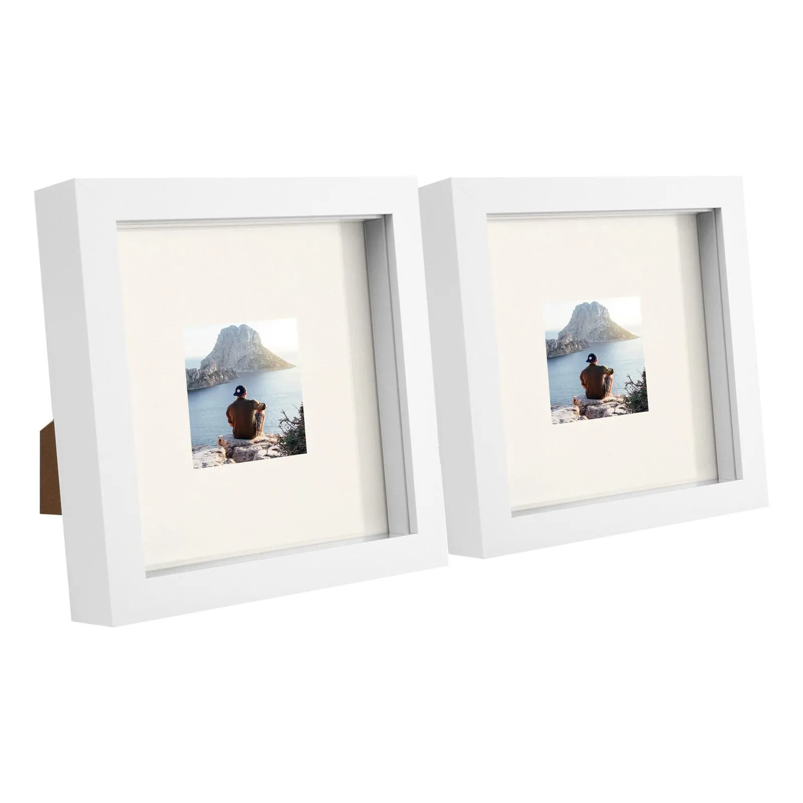 Nicola Spring 6" x 6" White 3D Box Photo Frames - 2" x 2" Mount - Pack of 2 in Ivory