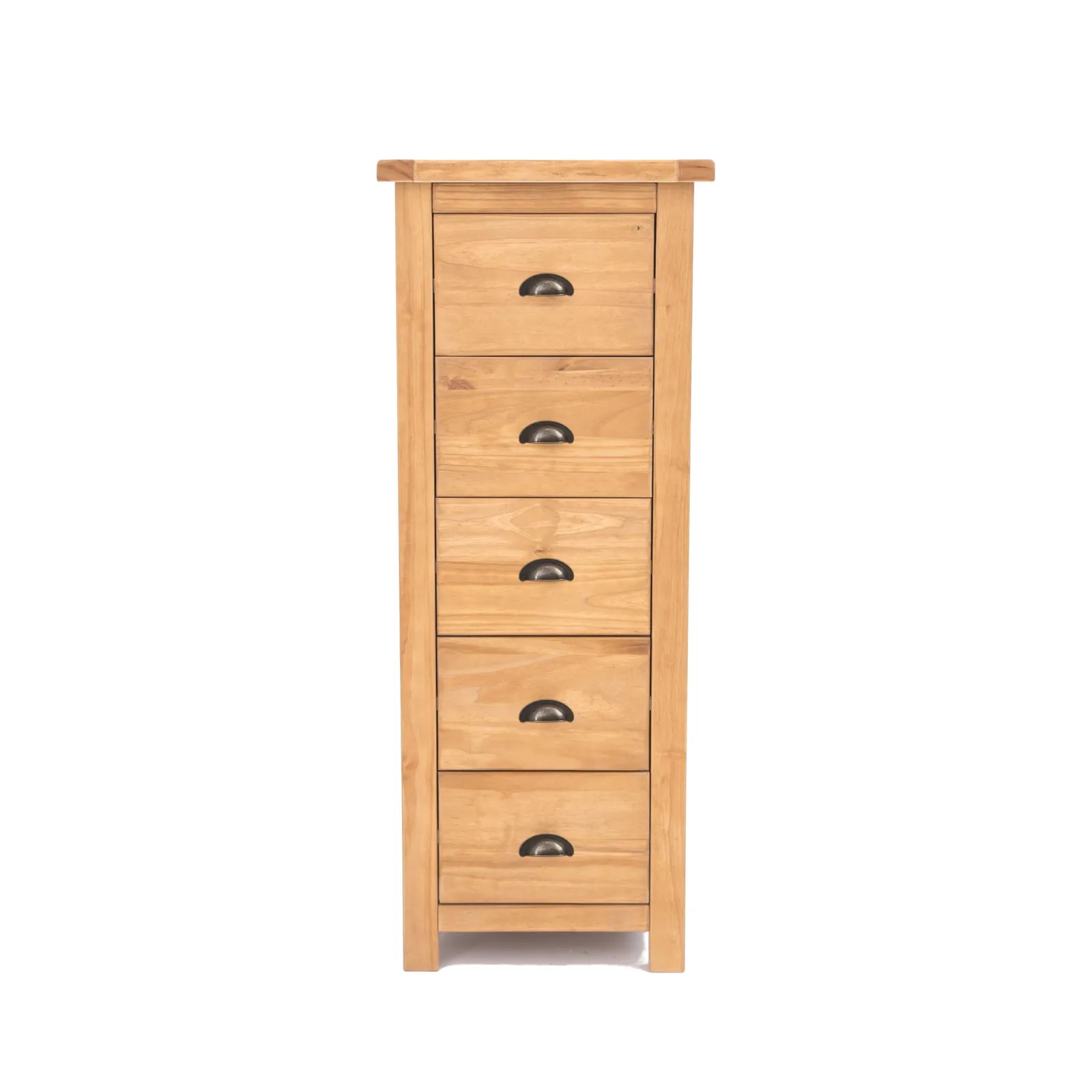 Cabinet Bits Lugo 5 Drawer Narrow Chest of Drawers Brass Cup Handle in Light Brown
