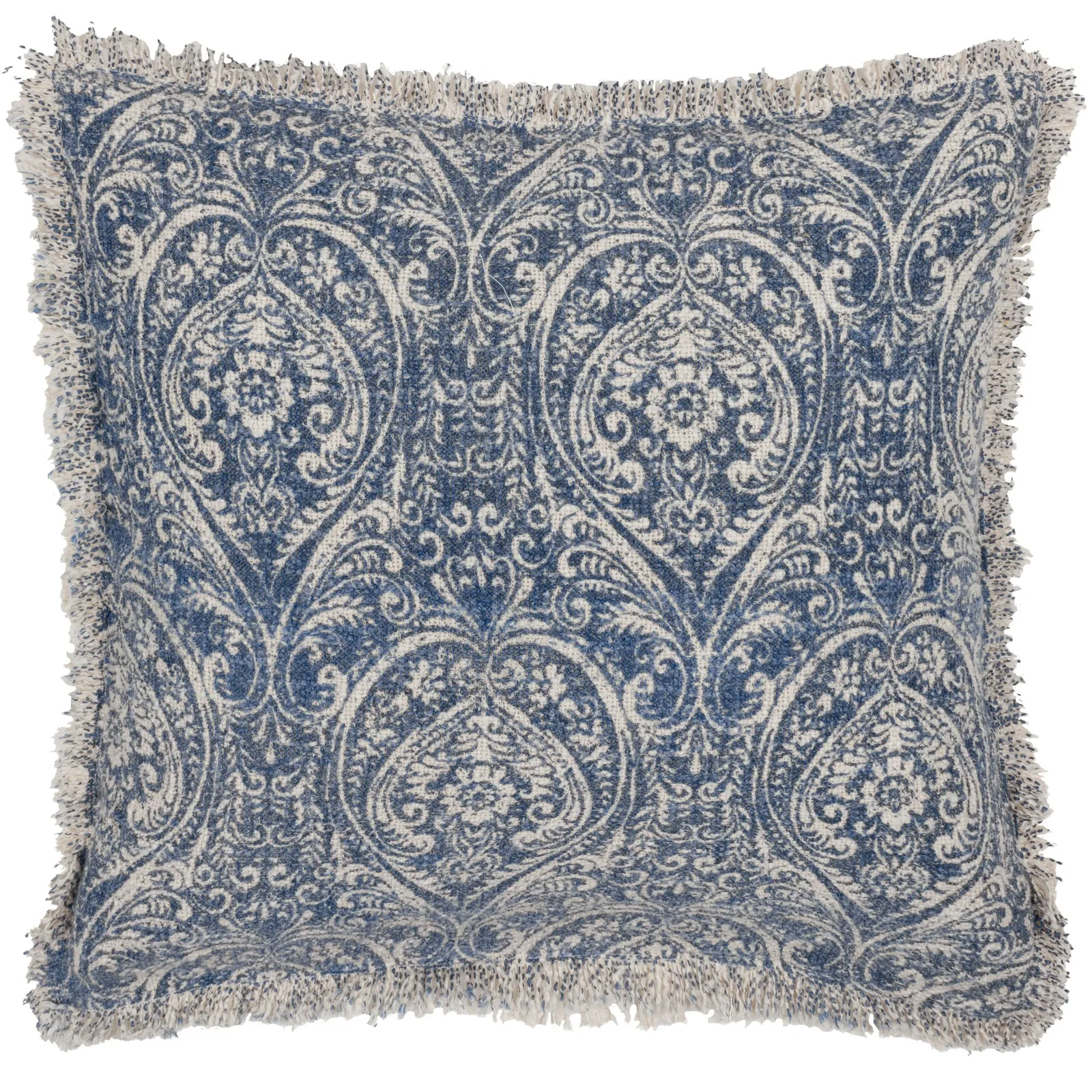Paoletti Durelle 100% Cotton Paisley Fringed Cushion in Mid Blue 2
