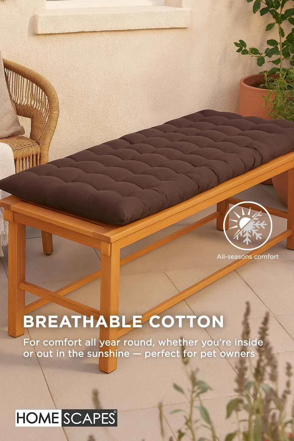 Homescapes Garden Bench Cushion Luxury 2 Seater Cotton Indoor Outdoor Pad, 108 x 42cm in Chocolate 5