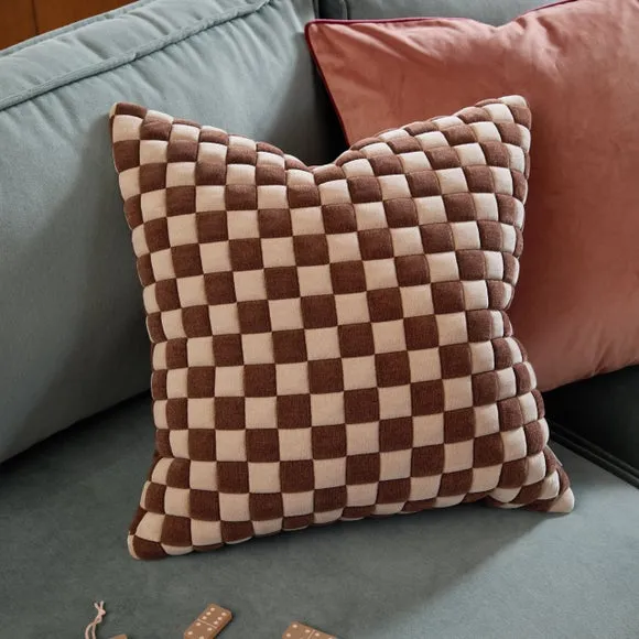 Furn Softie Checkerboard Quilted Cushion Chocolate/Sand 50 X 50Cm, Brown
