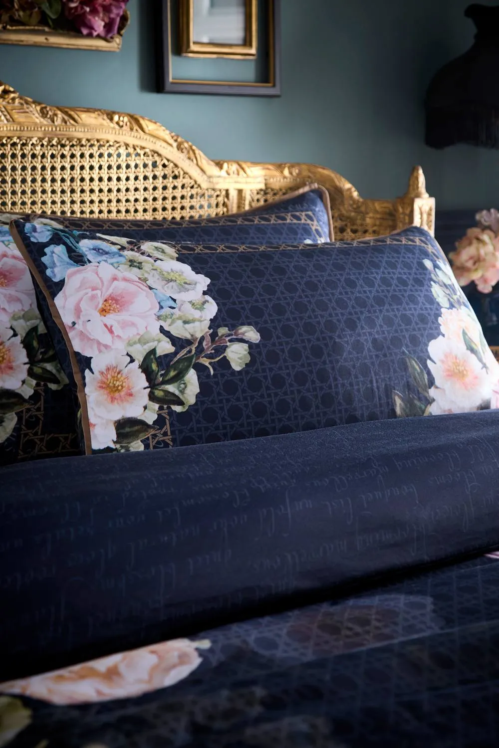 Laurence Llewelyn-Bowen 'Bouquet List' 100% Cotton Sateen Floral Duvet Cover Set in Navy 2