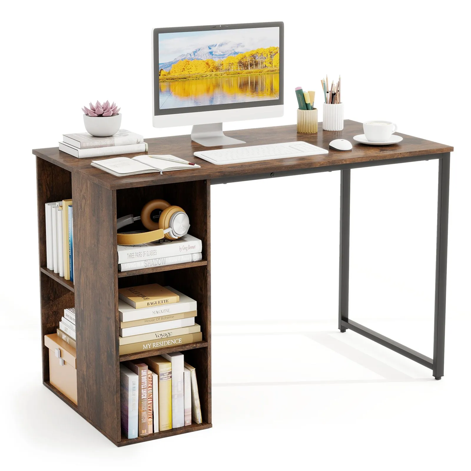 Costway 115 CM Computer Desk Modern Home Office Desk in Brown