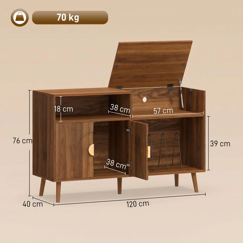 HOMCOM Record Player Stand Holds Up to 300 Albums with Cable Hole in Walnut 3