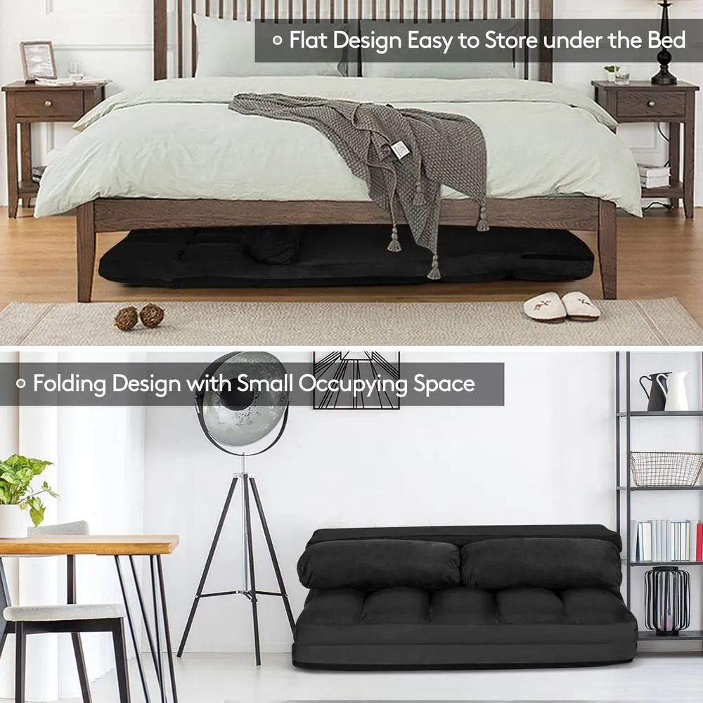 Costway Adjustable Floor Sofa 6-Position Foldable Lazy Sofa Bed in Black 6