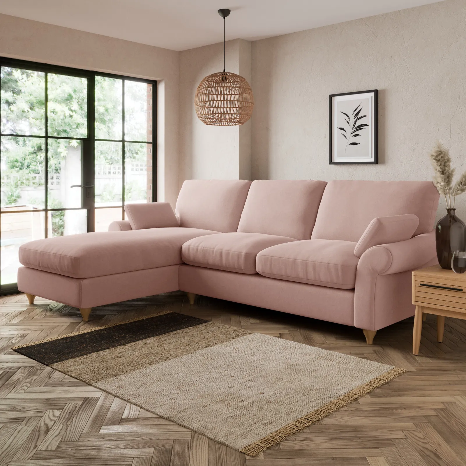 Salisbury Luxury Velvet Left Hand Corner Sofa Luxury Velvet Peach Blush