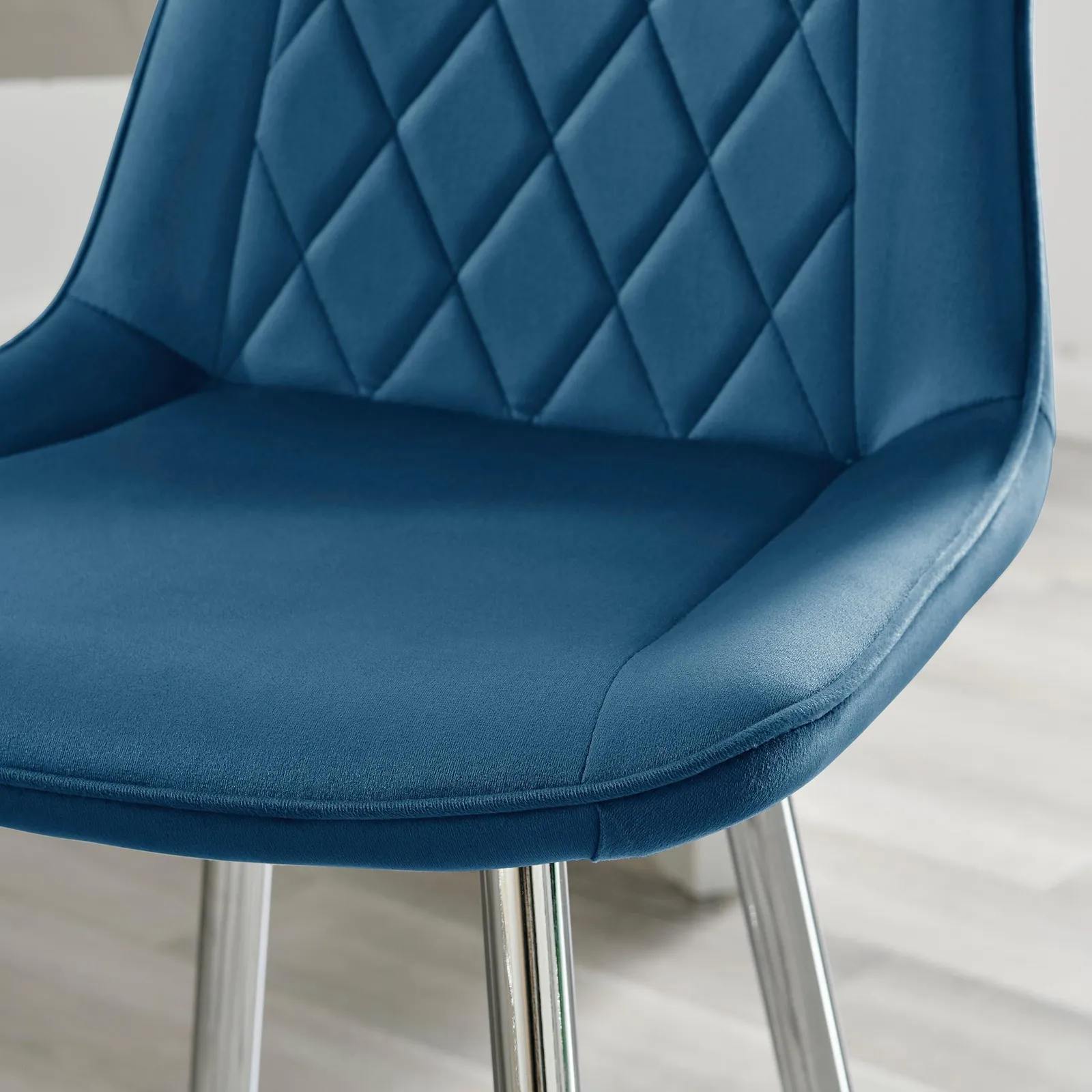 FurnitureboxUK Pesaro Set of 2 Velvet Silver Legs Counter Stools in Navy 3
