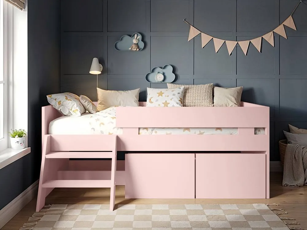 Flair Logan Single Storage Low Sleeper Bed in Pink 2