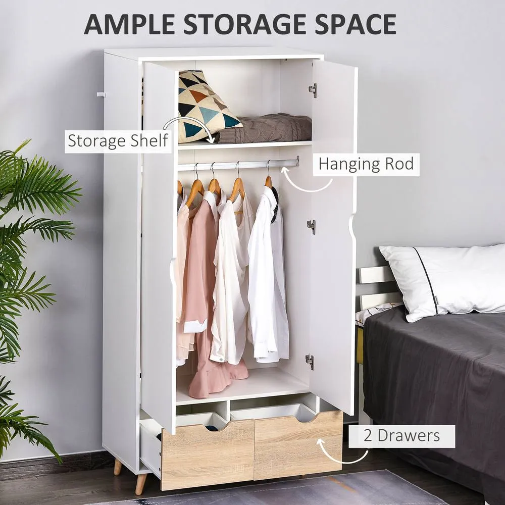 HOMCOM Wardrobe with Hanging Rail Bedside Tables Floor Cabinet with Storage in Natural 4