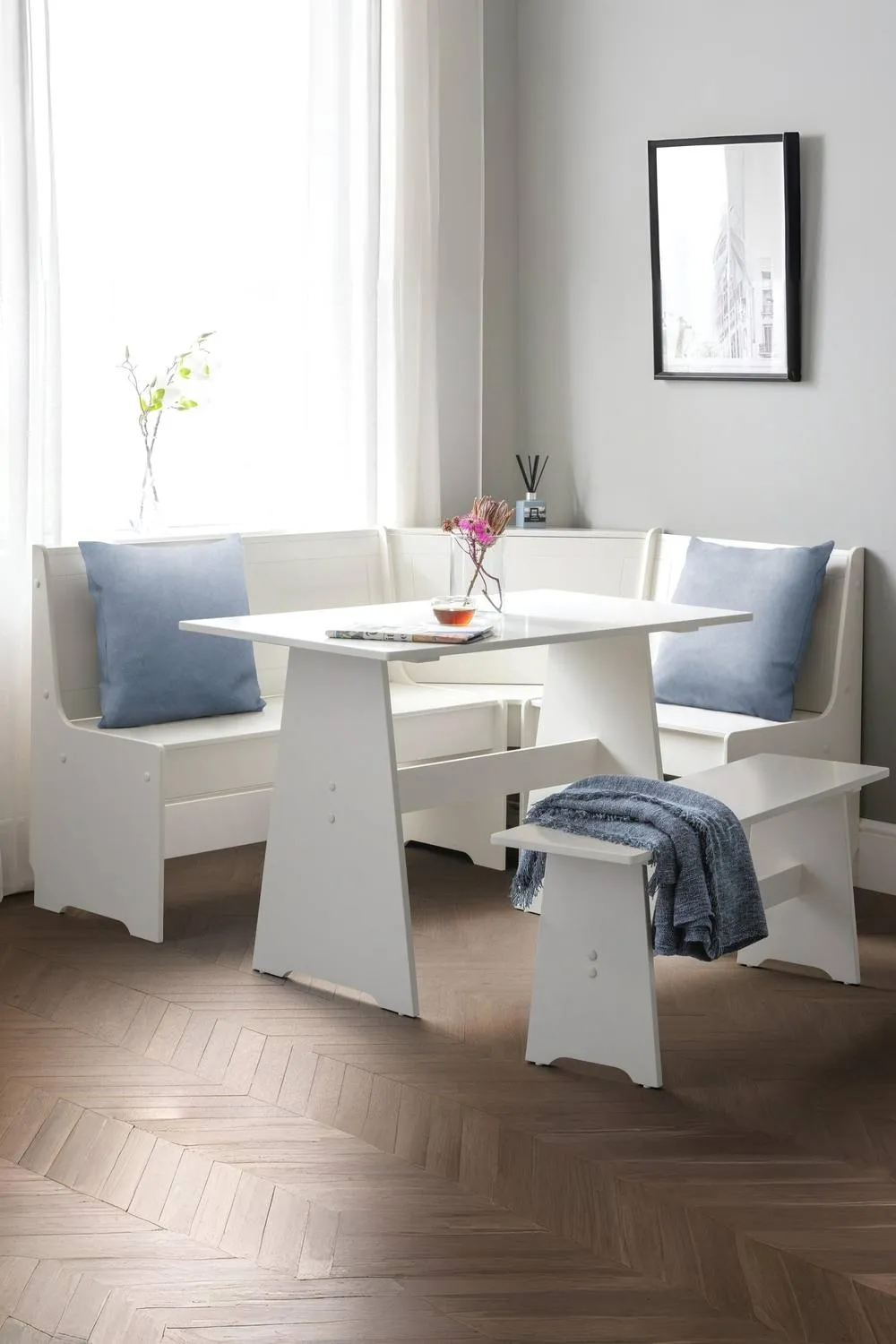Julian Bowen Newport Corner 5 Seater Dining Set with Storage Bench in White 3