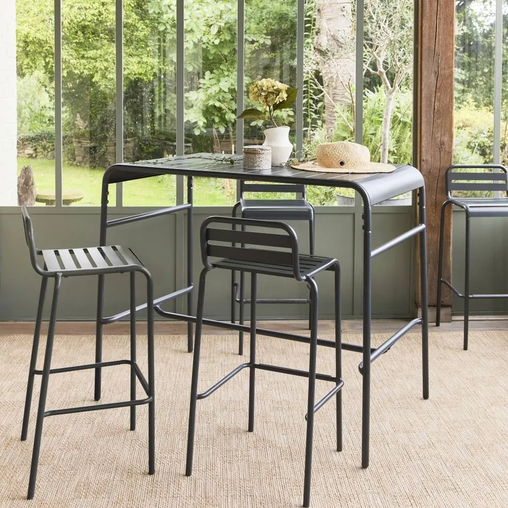 sweeek Garden high table with 4 steel bar stools in Dark Grey 1