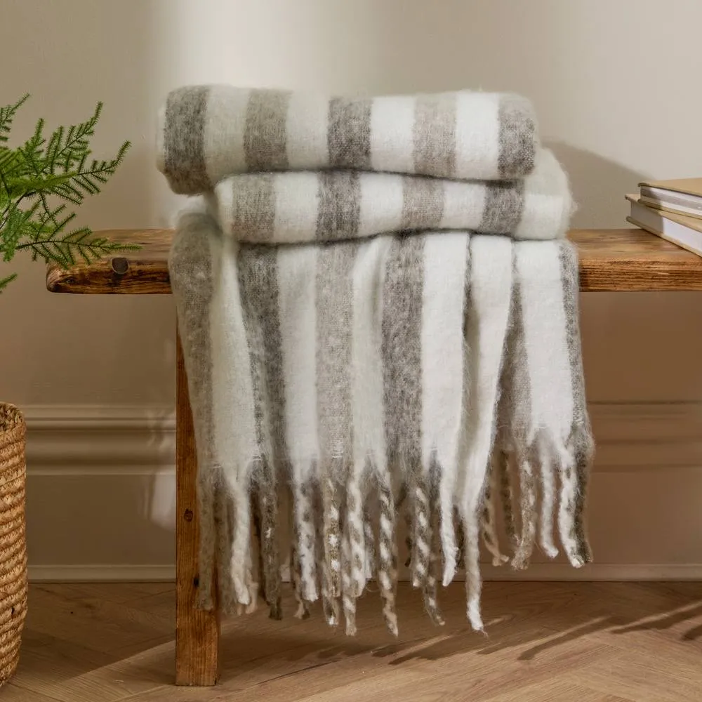 Wylder Beechwood 100% Cotton Woven Stripe Throw in Grey