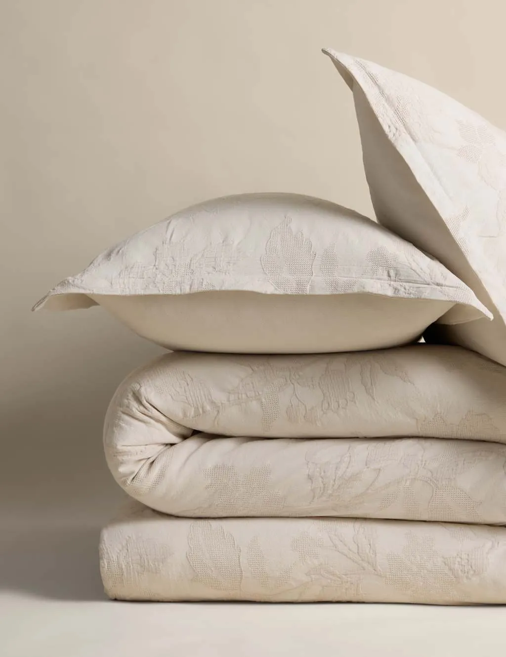 M&S Pure Cotton Floral Matelassé Bedding Set Linen
