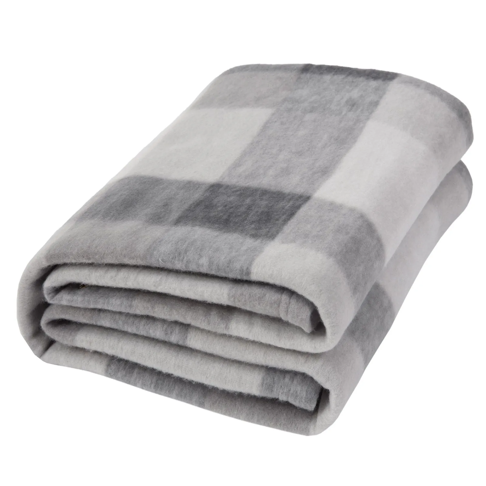 OHS Tartan Check Fleece Throw Winter Warm Soft Blanket in Light Grey