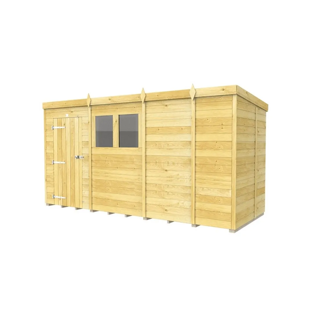 Buttercup Farm 13 x 5 Feet Pent Shed - Single Door W/ Windows - L147 x W387 x H201 cm in Brown
