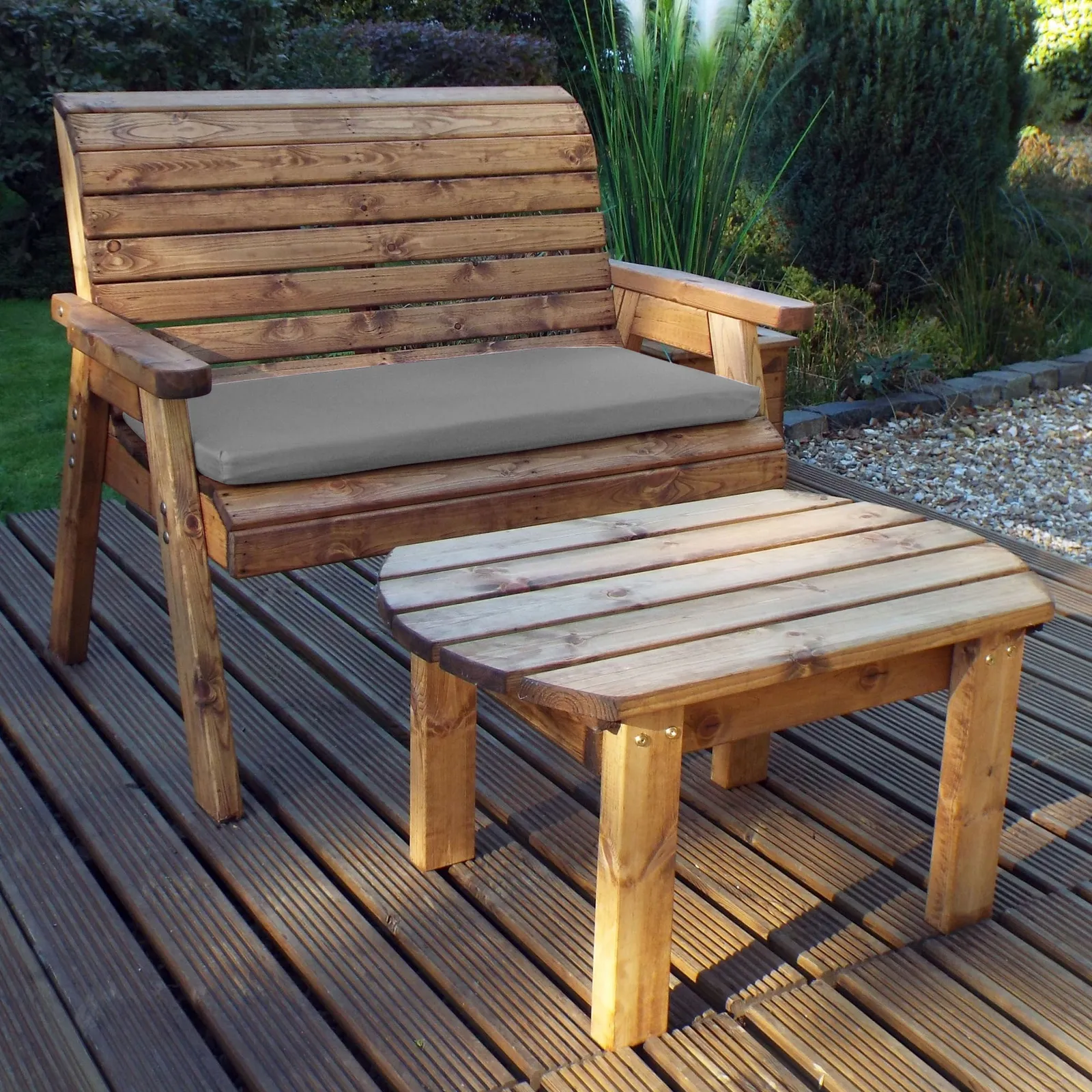 Charles Taylor 2 Seater Wooden Bench with Grey Seat Pad Wood (Brown)