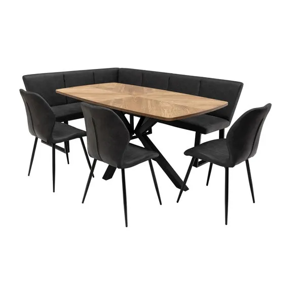 Hampton Dining Table with 3 Sheldon Faux Leather Dining Chairs and Corner Bench 3