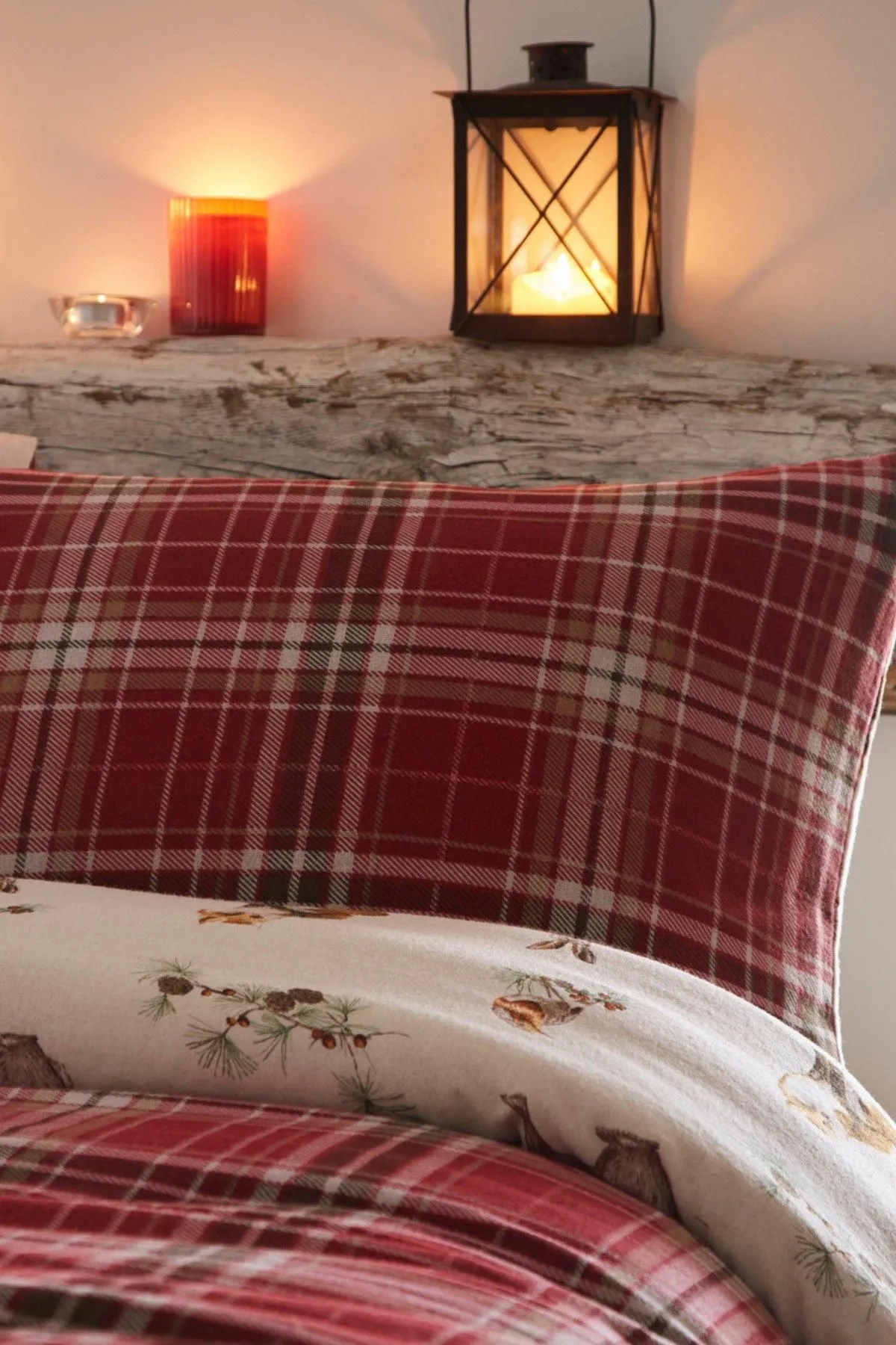 Dreams & Drapes 'Derwent Check' Brushed Cotton Reversible Woodland Animal Print Duvet Cover Set in Natural 3