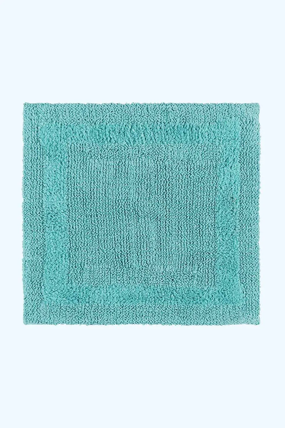 Homescapes Luxury Square Bath Mat 1600GSM 100% Cotton Reversible Shower Mat, 50cm in Aqua 1