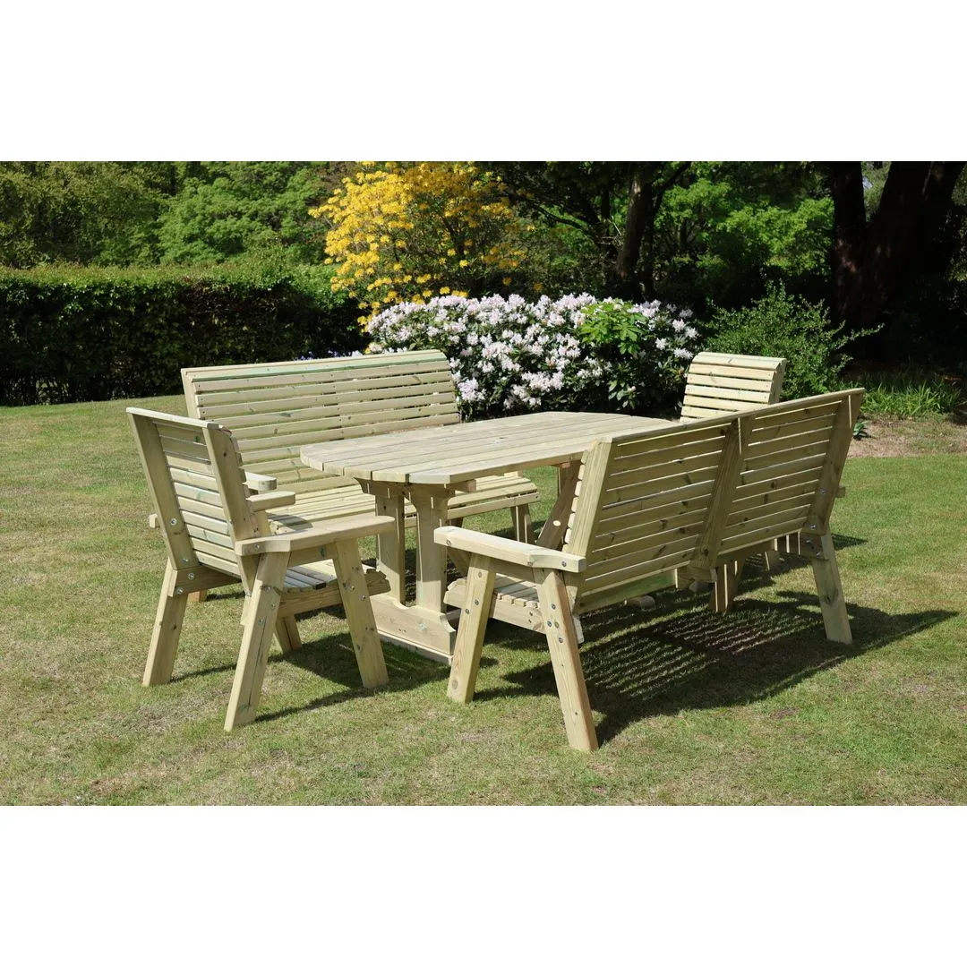 Churnet Valley Garden Furniture Ltd Ergo Dining Table Set with 2 Bench & 2 Chair - Min. Assembly Required in Brown 2