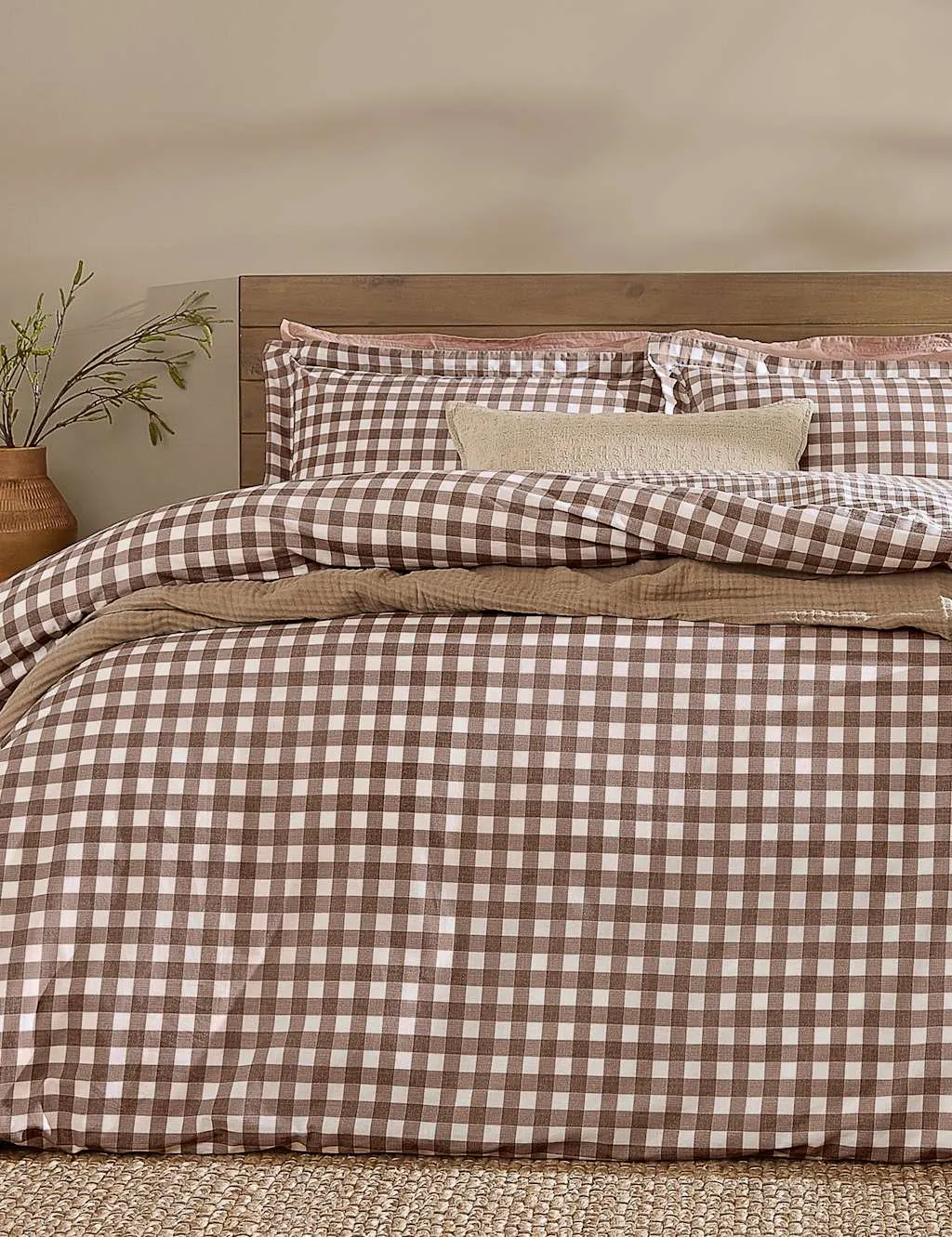 YARD Washed Cotton Barton Gingham Bedding Set Brown Mix