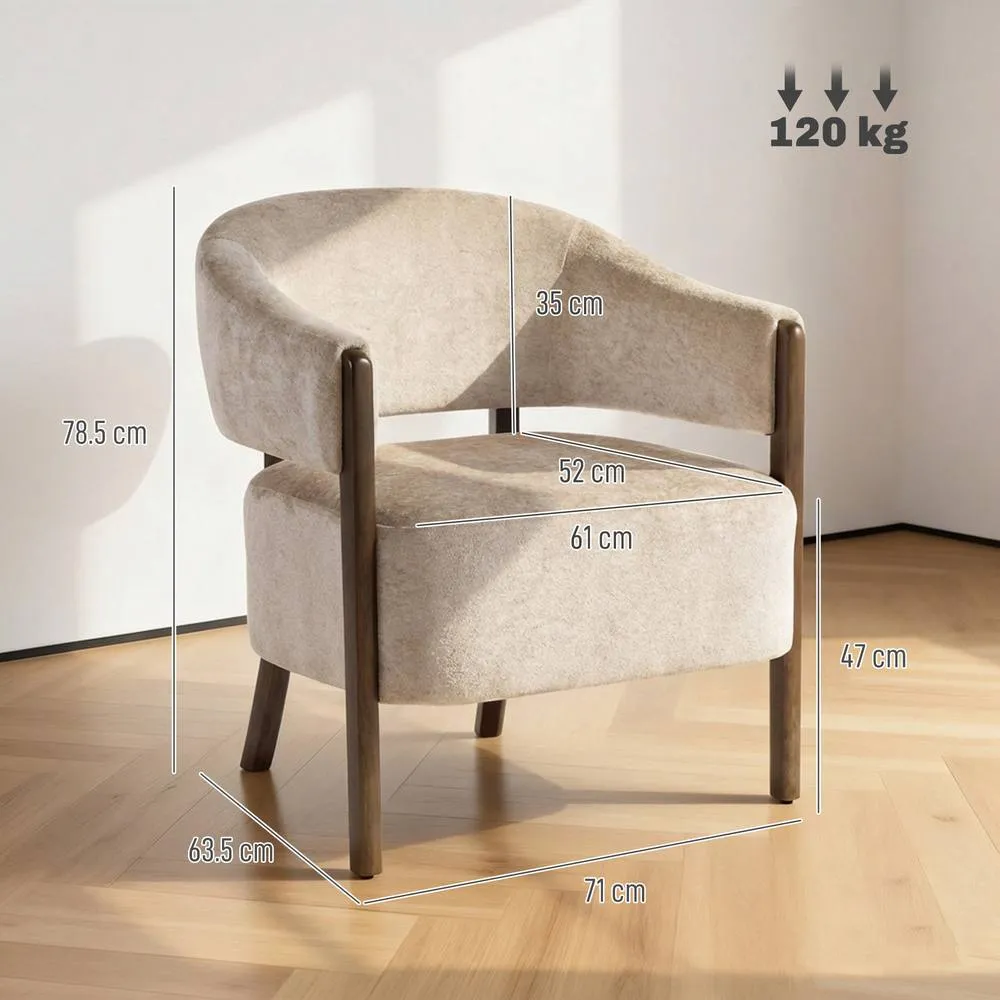 HOMCOM Accent Chair, Upholstered Armchair with Solid Wood Legs, Beige 3