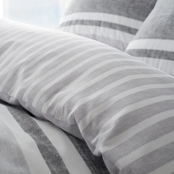 Catherine Lansfield Textured Banded Stripe Reversible Duvet Cover & Pillowcase Set 4