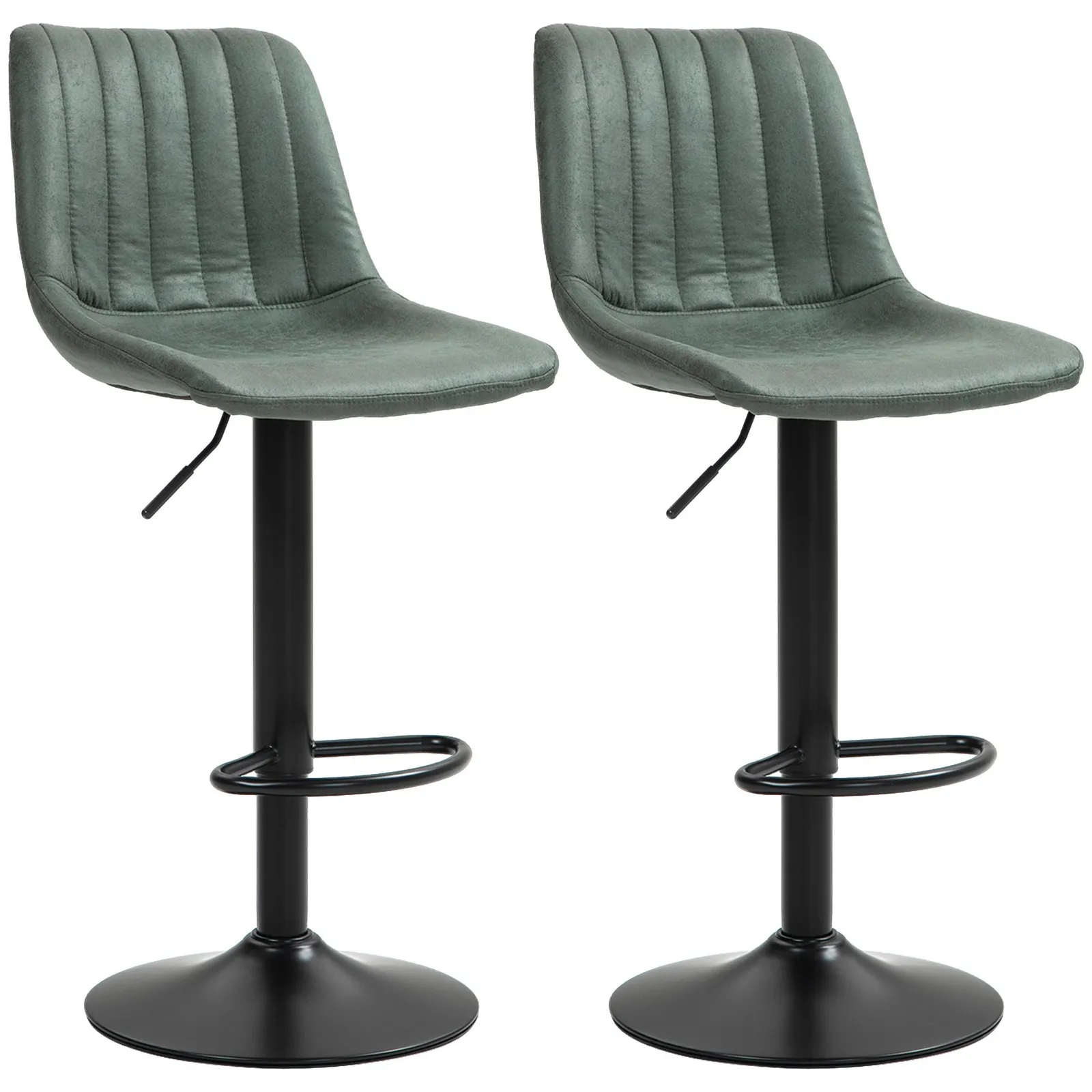 HOMCOM Adjustable Bar Stools Set of 2 Counter Height Barstools Dining Chairs 360° Swivel with Footrest for Home Pub in Green 2
