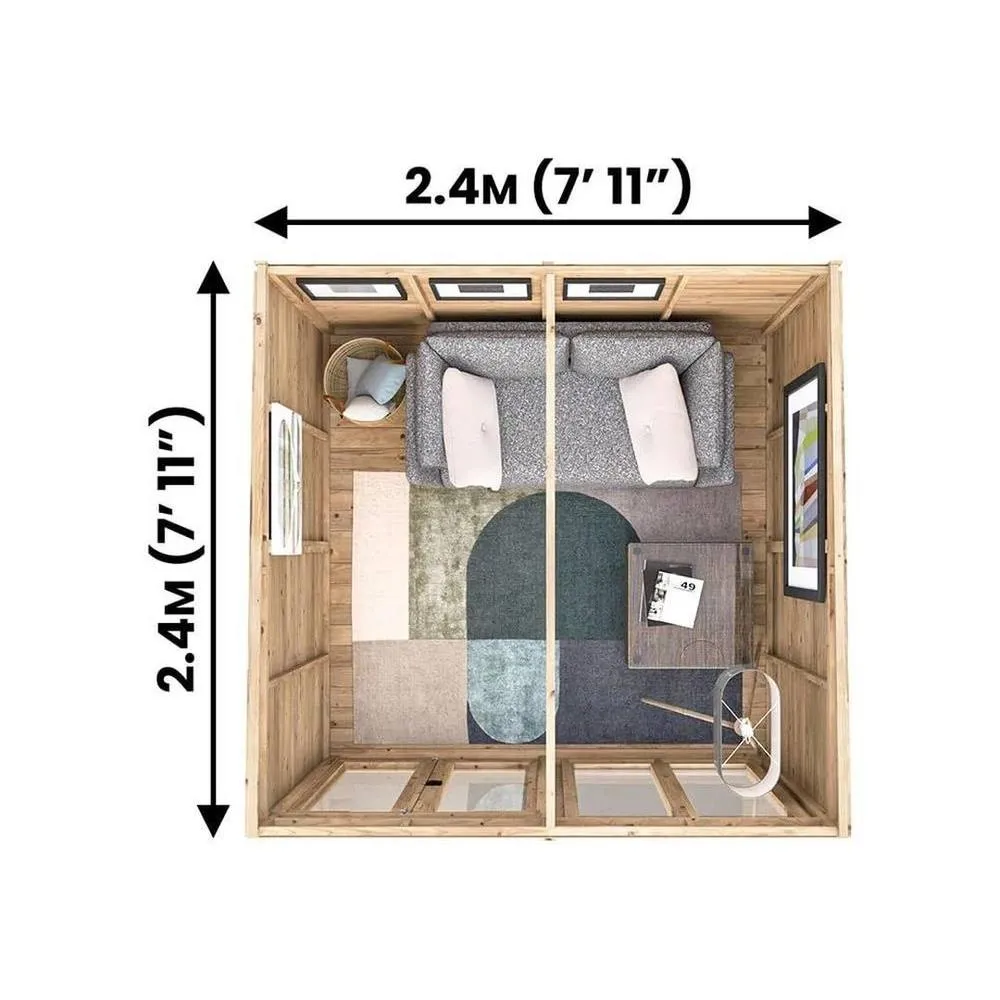 Dunster House Summerhouse 2.4m x 2.4m (8' x 8') Pent Roof, RagePanda Modular in Brown 3
