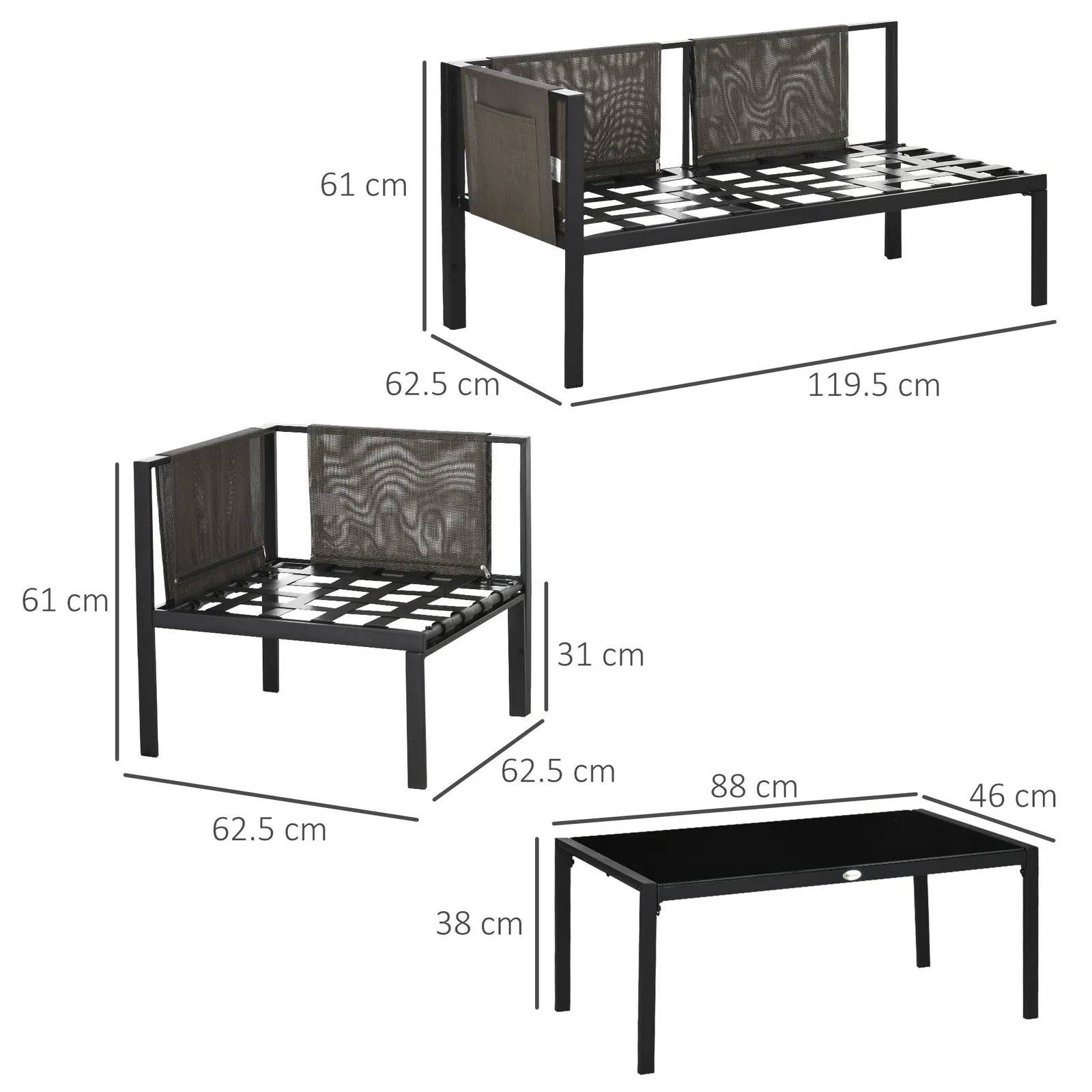 OUTSUNNY 4 Piece Garden Furniture Set w/ Breathable Mesh Pocket in Light Grey 3