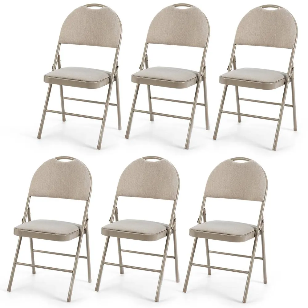 Costway Set of 6 Folding Chair Armless Padded Kitchen Dining Seat Portable Guest Chair in Beige