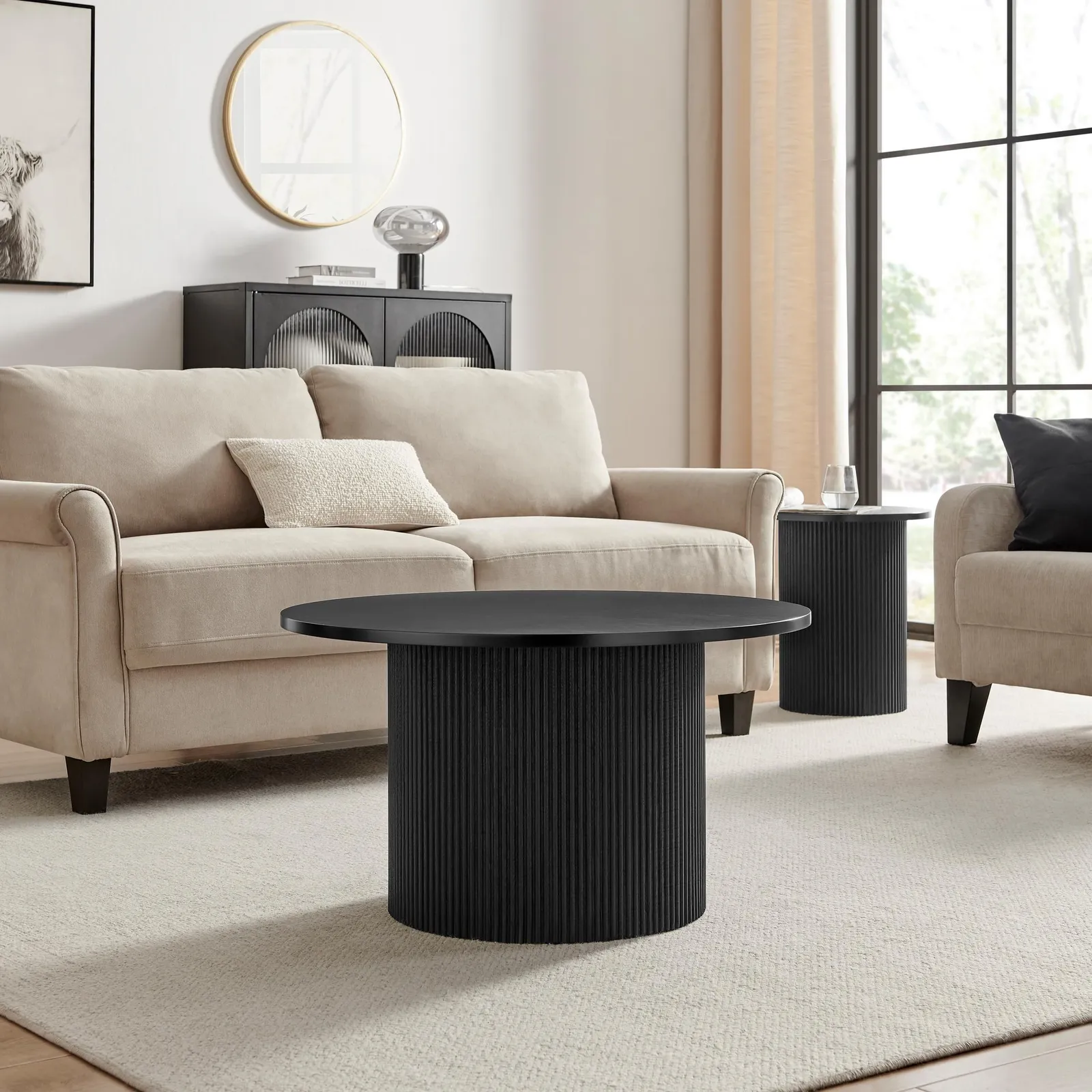 FurnitureboxUK Penrose Round Wooden Pedestal Coffee Table in Black 3
