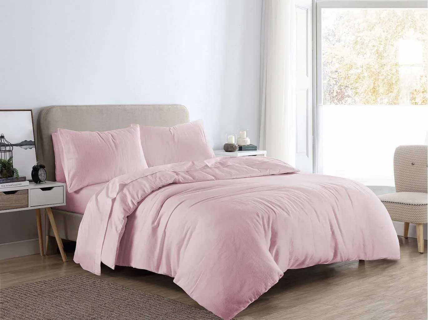 HomeSpace Direct Brushed Cotton Flannelette Duvet Cover Set in Pink