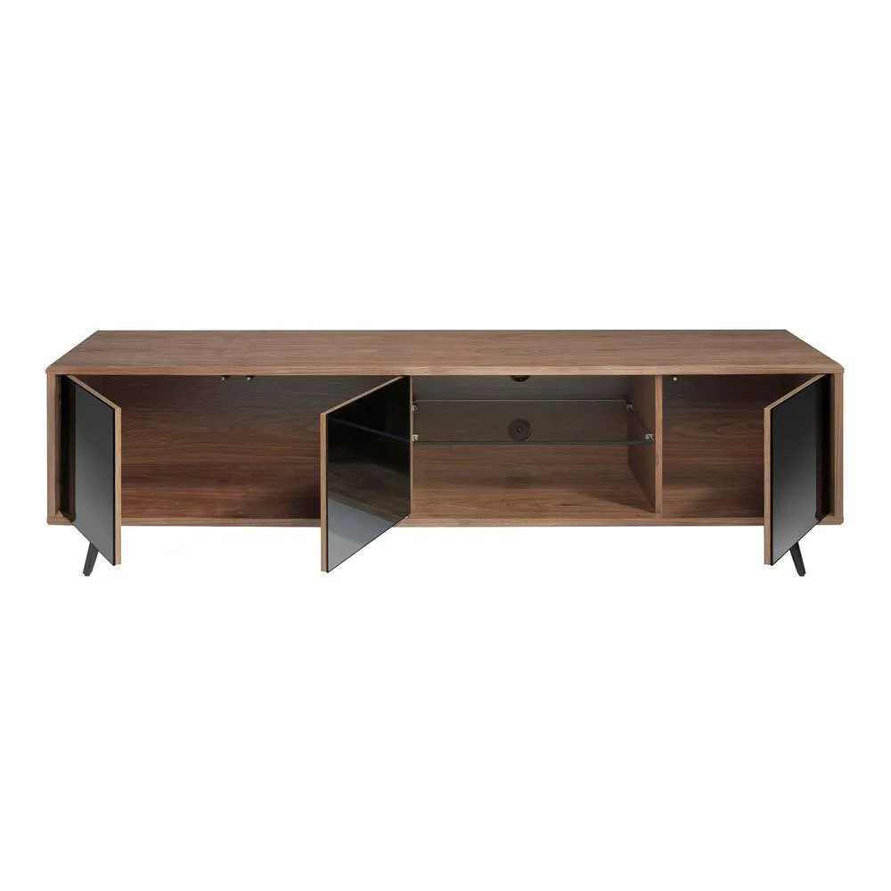 Angel Cerda Walnut TV Unit with Black Mirror Glass & Black Steel in Brown 6