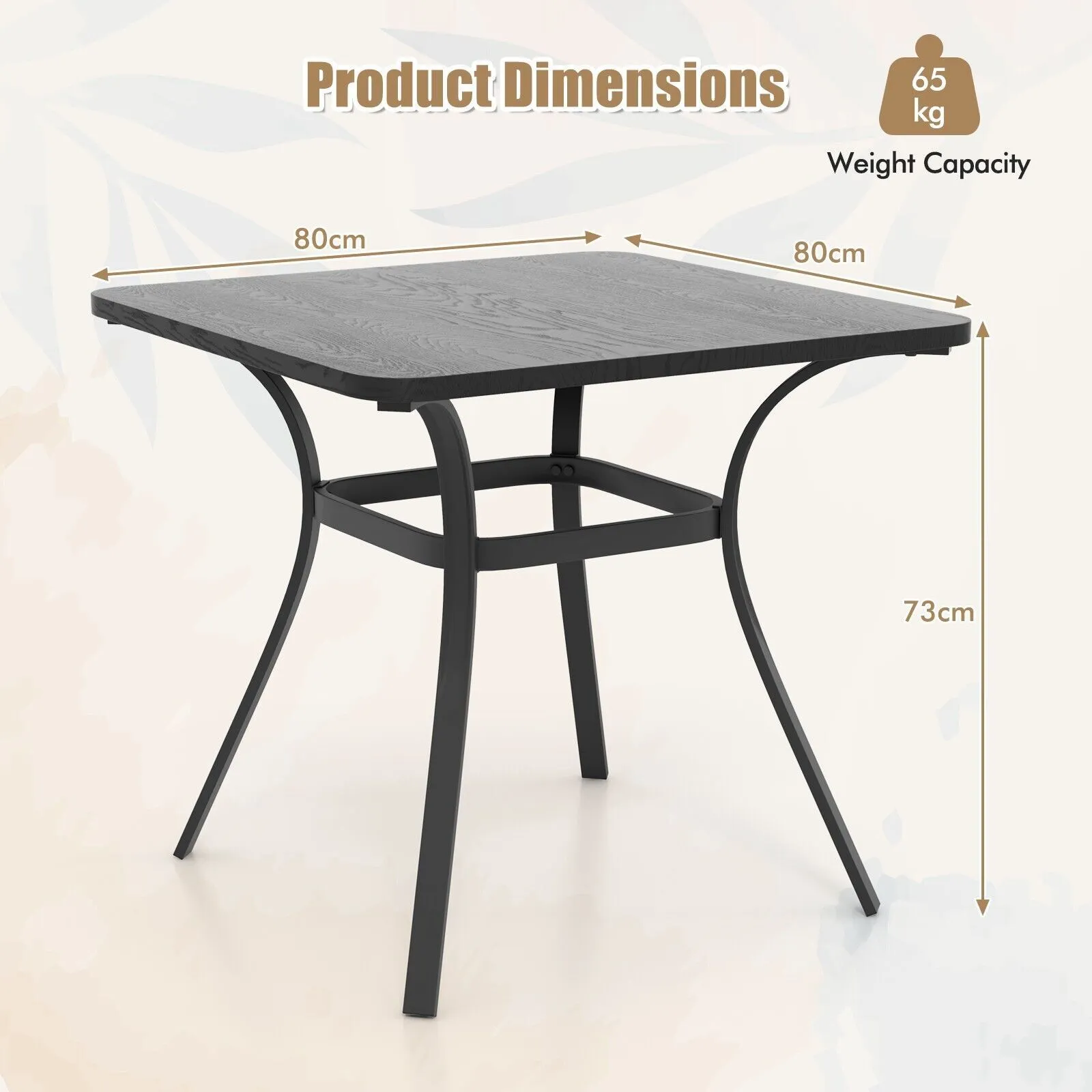 Costway 80cm Patio Dining Table Outdoor Metal Square Table with 4 Curved Legs in Grey 2