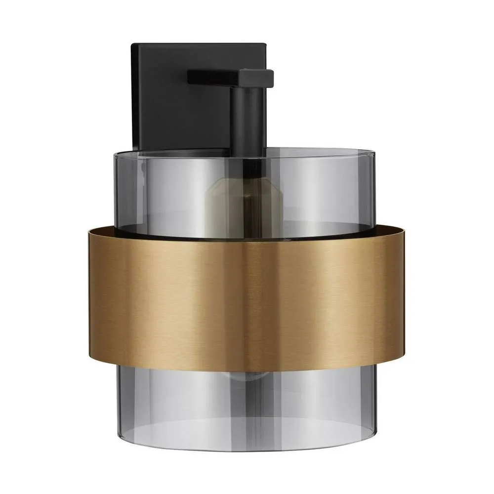 Netlighting Sianna 18cm Wall Lamp Smokey Sandy Black Brass Gold E27 1x12W