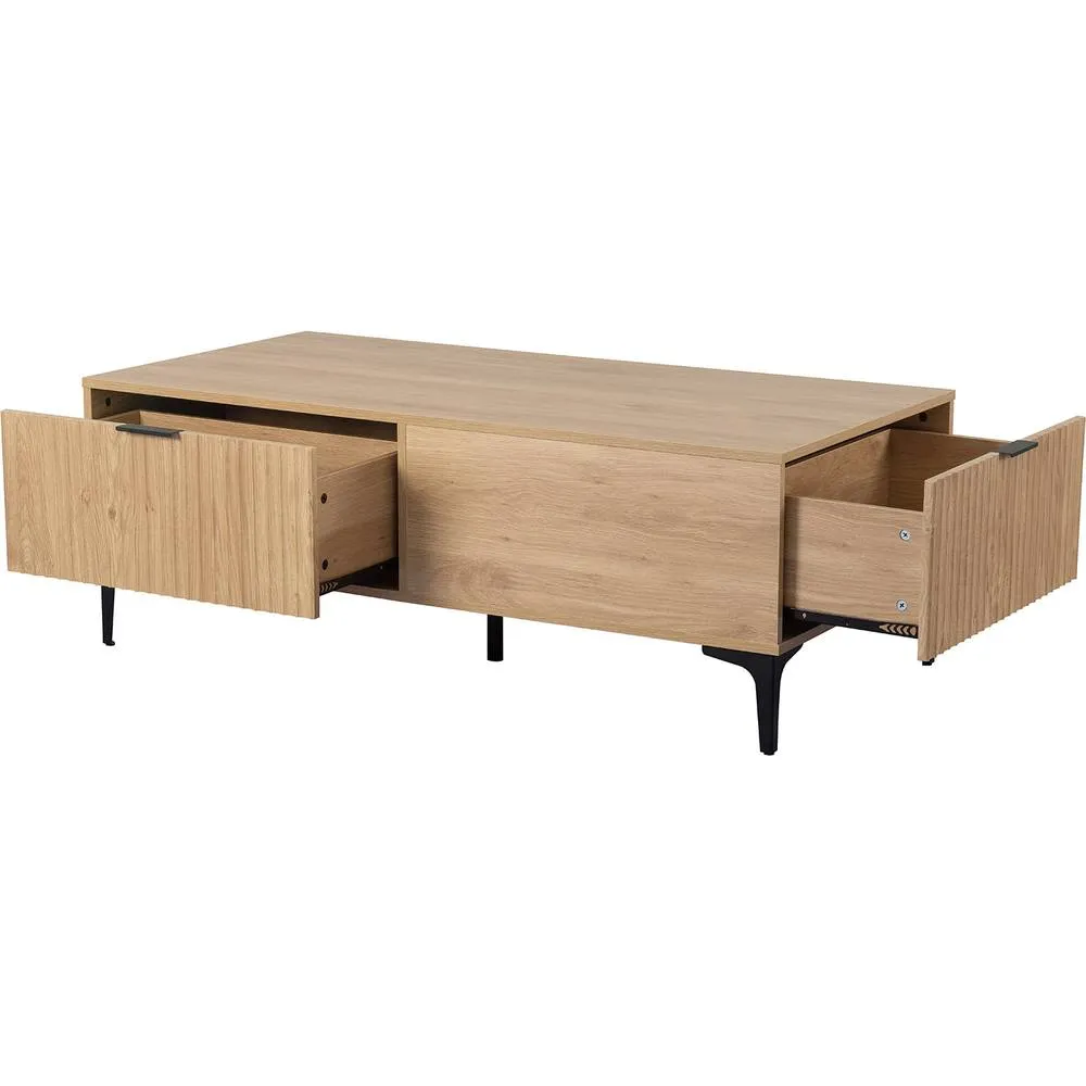 Seconique Miami 2 Drawer Coffee Table - Oak Effect / Black in Light Oak 4