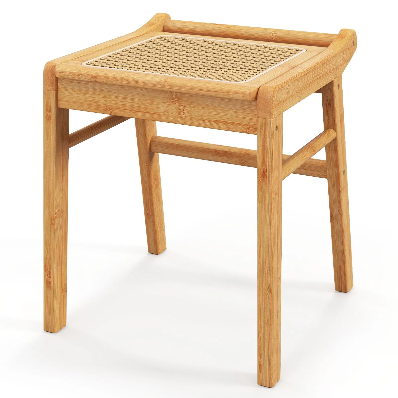 Costway Bamboo Vanity Stool Living Room Makeup Dressing Rattan Top Ottoman Footrest in Natural