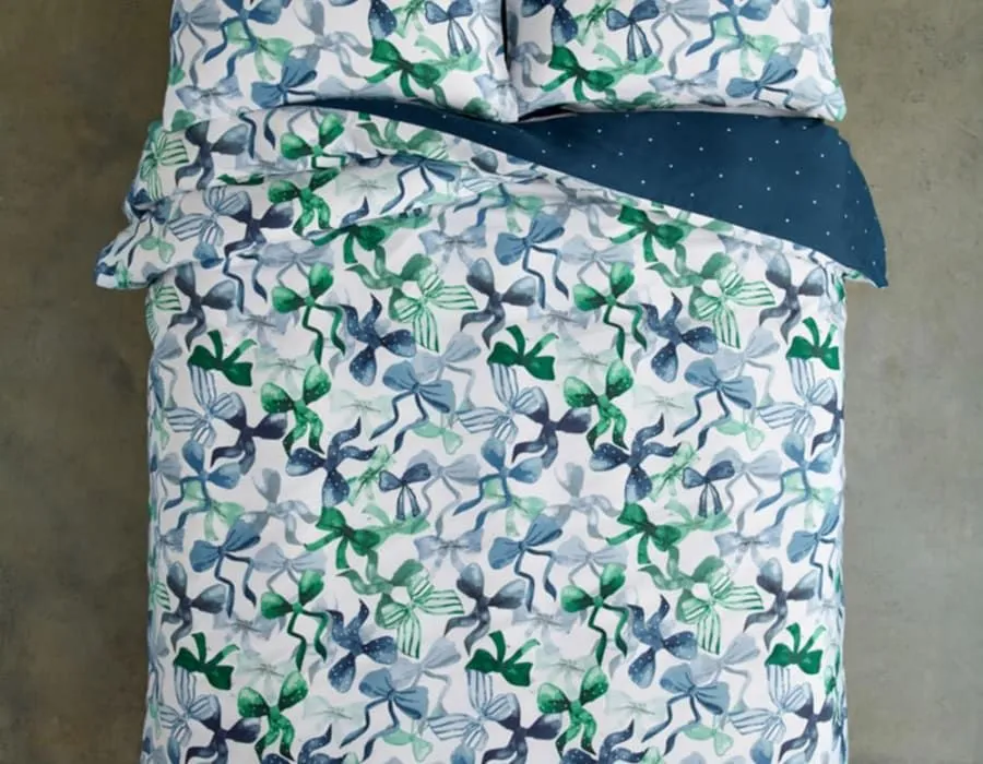 Deyongs Bows Print 200 Thread Count Cotton Rich Duvet Cover Set - Easycare Soft Bedding | 1846 in Blue 3
