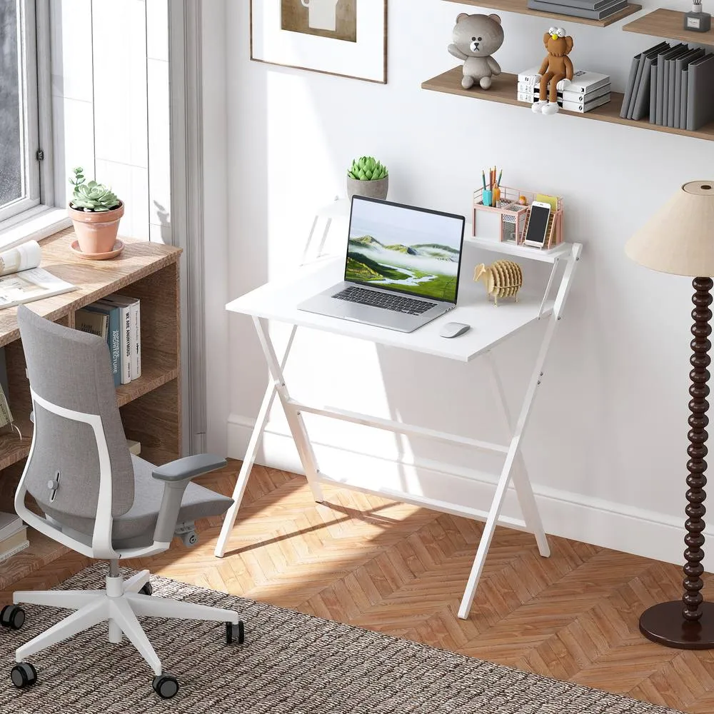 HOMCOM 81.5 cm Folding Computer Desk for Small Spaces Bedroom, White