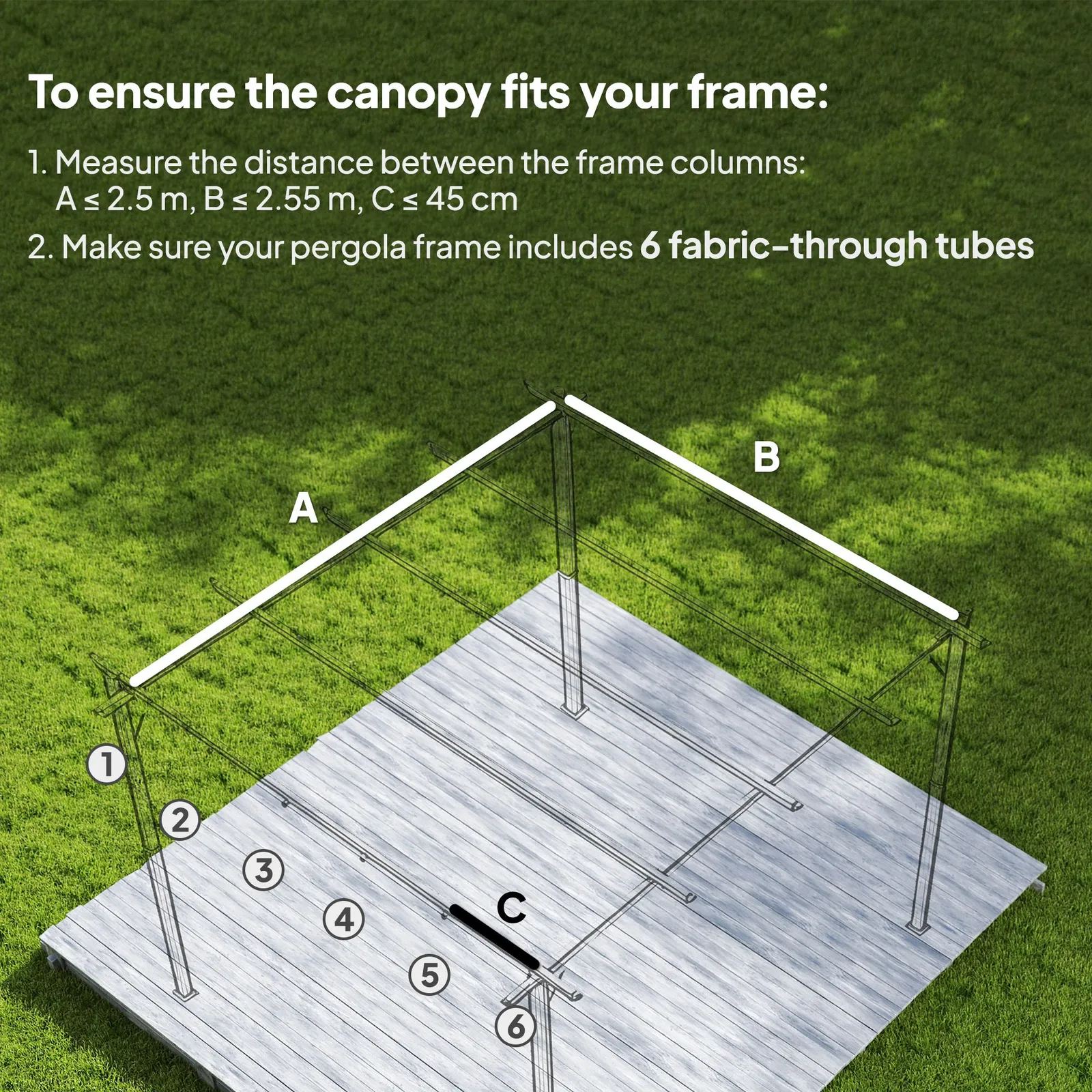 OUTSUNNY 2.55x2.5 m Pergola Cover Replacement for 3x3 m Frame in Dark Grey 4