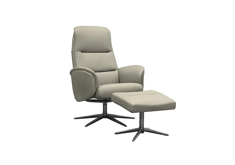 Falum Leather Swivel Recliner Chair and Footstool with Black Base - Cambridge Taupe